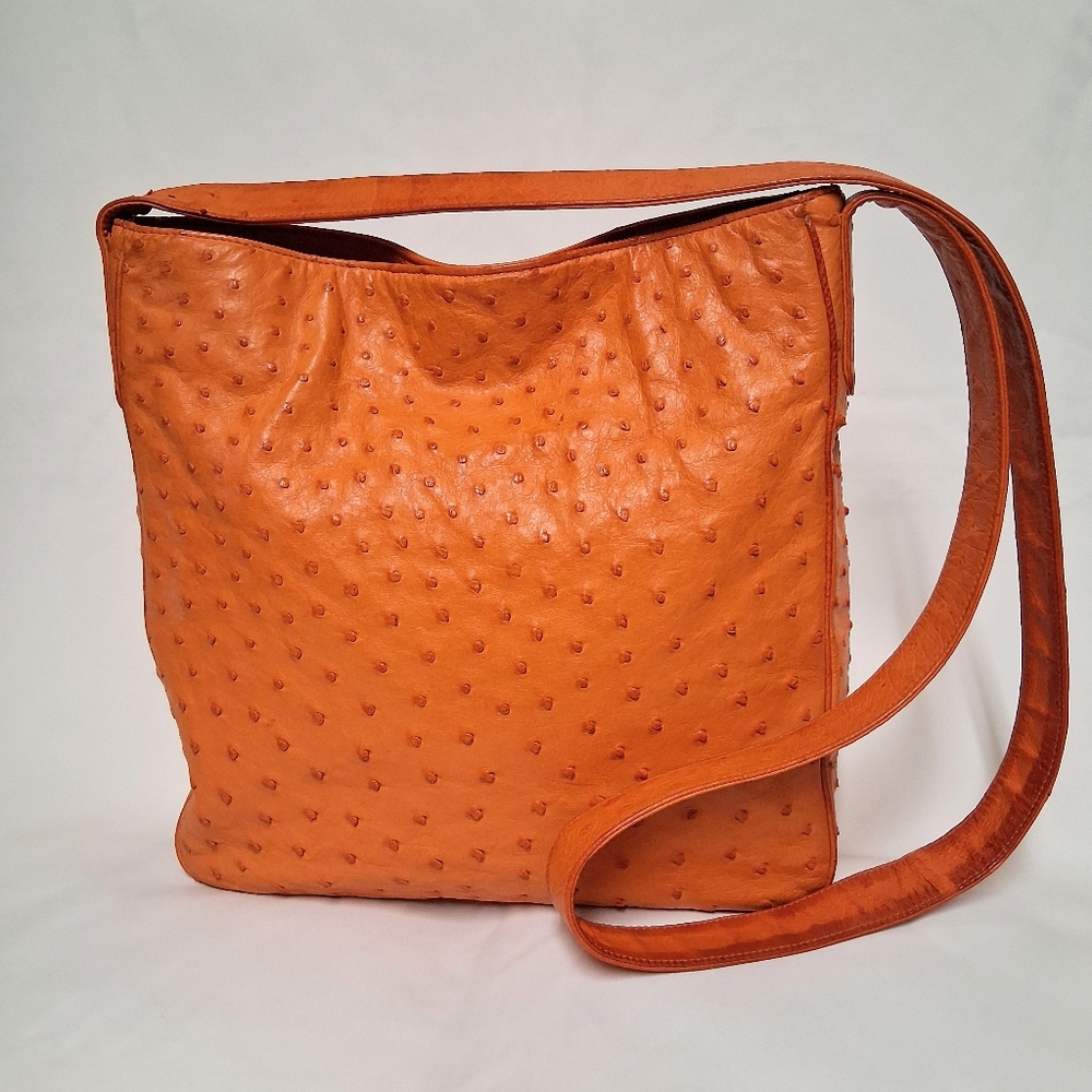 Alexandra Knight Hollye Orange Ostrich Leather Crossbody Bag